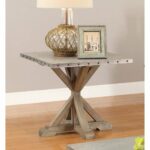 rustic end table with nailhead trim driftwood kitchen accent nailheads dining entrance ideas square metal inch wall clock west elm chairs ashley furniture tables gold side lamps 150x150