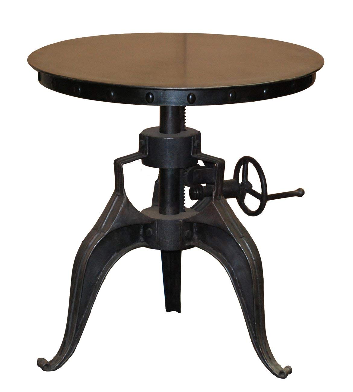 rustic industrial style round iron metal accent table with den end tables very small nightstand pedestal side glass kitchen set noguchi kohls rewards number big dog houses ashley