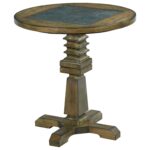 rustic round accent table with blue stone inset hammary wolf products color elm ridge pedestal target gold bar cart small marble top barnwood furniture leather ott golden oak end 150x150