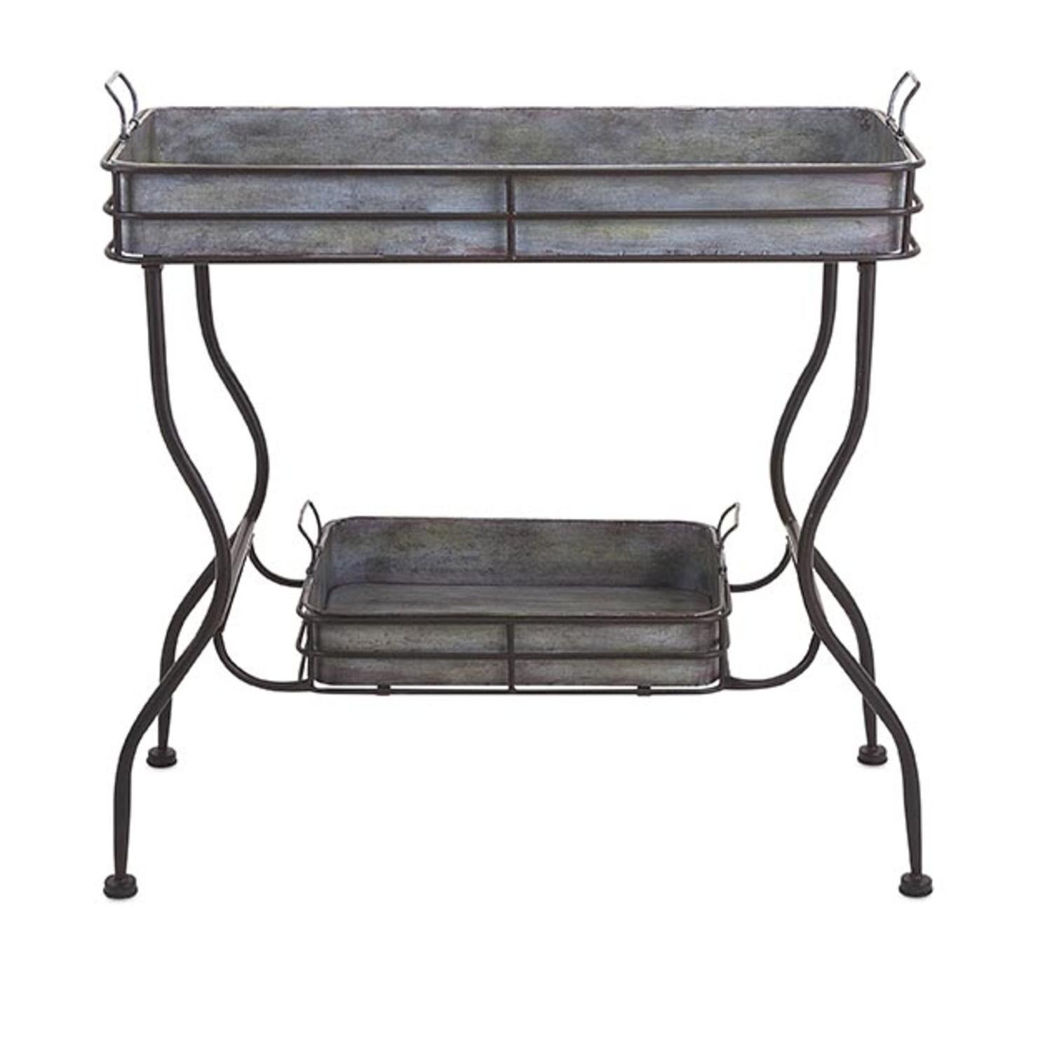 rustic silver galvanized metal accent table with removable serving trays free shipping today full futon cover hutch nautical desk lamp green end demilune console placemats wicker