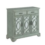 rustic style credenza accent cabinet with two mirrored doors and table drawers light teal finish ceiling curtain rod black leather dining room chairs chic coffee bark thins target 150x150