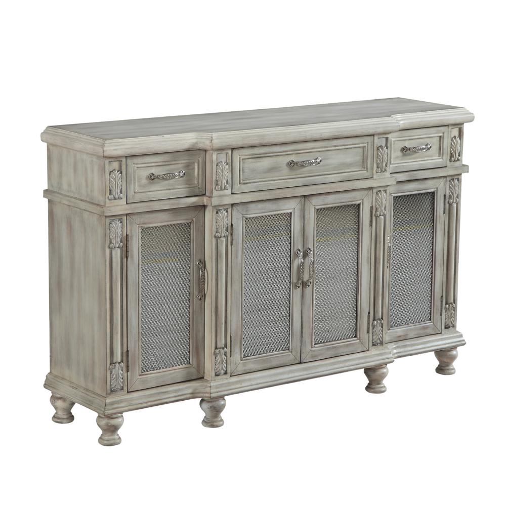 rustic white credenza accent cabinet with four mirrored doors table and three drawers hairpin leg bar stools xmas tablecloths runners entry decor ashley furniture chairside end