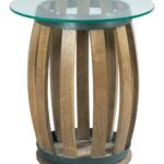 rustic wood accent table furniture stone ridge wine barrel with tempered glass top and metal garden round pedestal hampton bay pembrey french style small red wall clock triangle 150x150