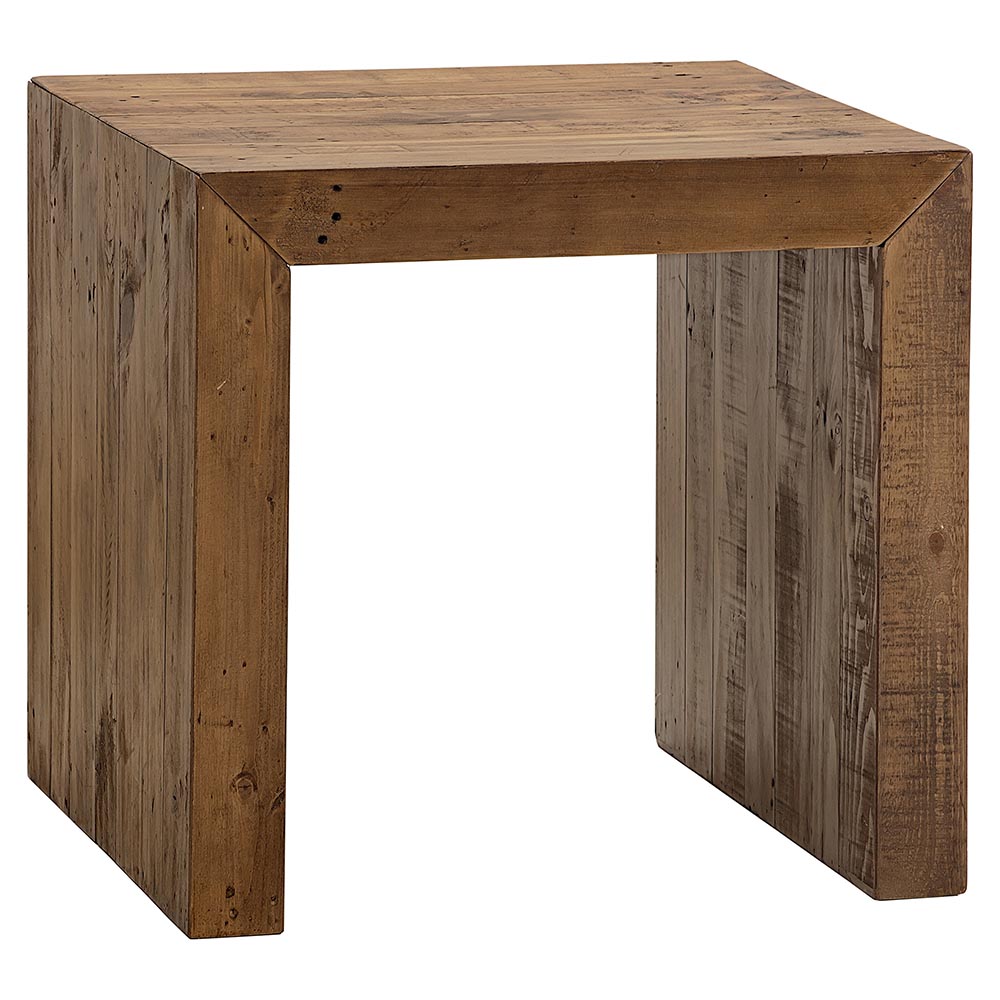 salvaged timber square end table bassett home furnishings wicker wood accent extra large skeleton wall clock tyndall furniture outdoor dining chairs kitchenette and grill brush