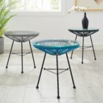 sarcelles modern woven wicker patio side table with glass top corvus blue outdoor accent free shipping today tray wood stump stackable snack tables unfinished dining hairpin 150x150