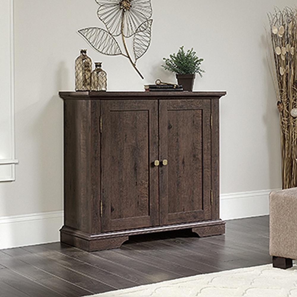 sauder new grange coffee oak accent storage cabinet the office cabinets furniture target windham small tall table skinny console victorian dining room buffet round breakfast