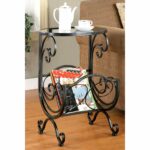 scrolling design metal and glass top accent table with magazine rack holder free shipping today target round chairs outdoor patio furniture mid century style dining coastal lamps 150x150