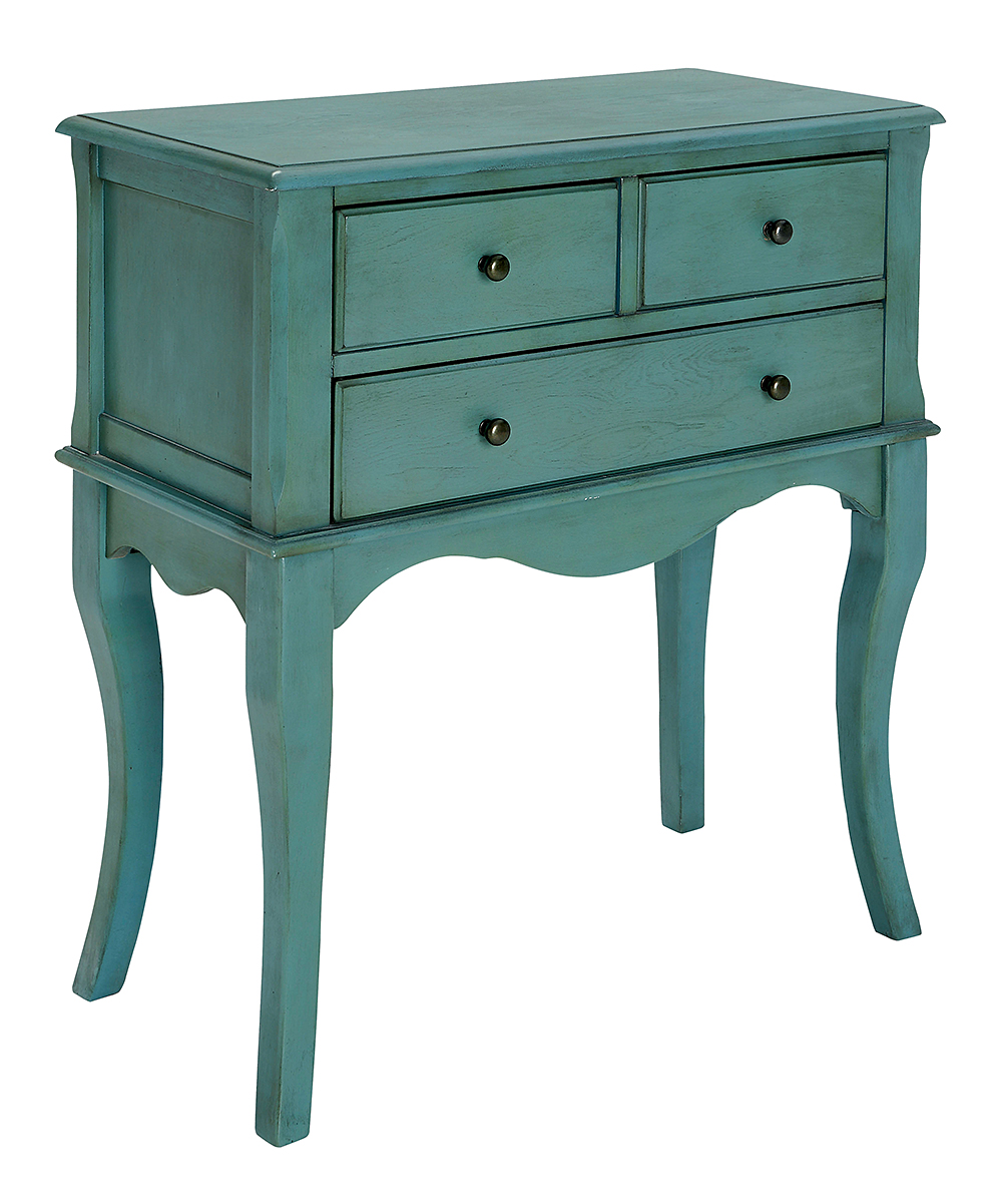 serendipity teal three drawer accent table zulily main all gone garden drinks cooler entryway cabinet with doors west elm white desk round nesting tables long mirror small glass