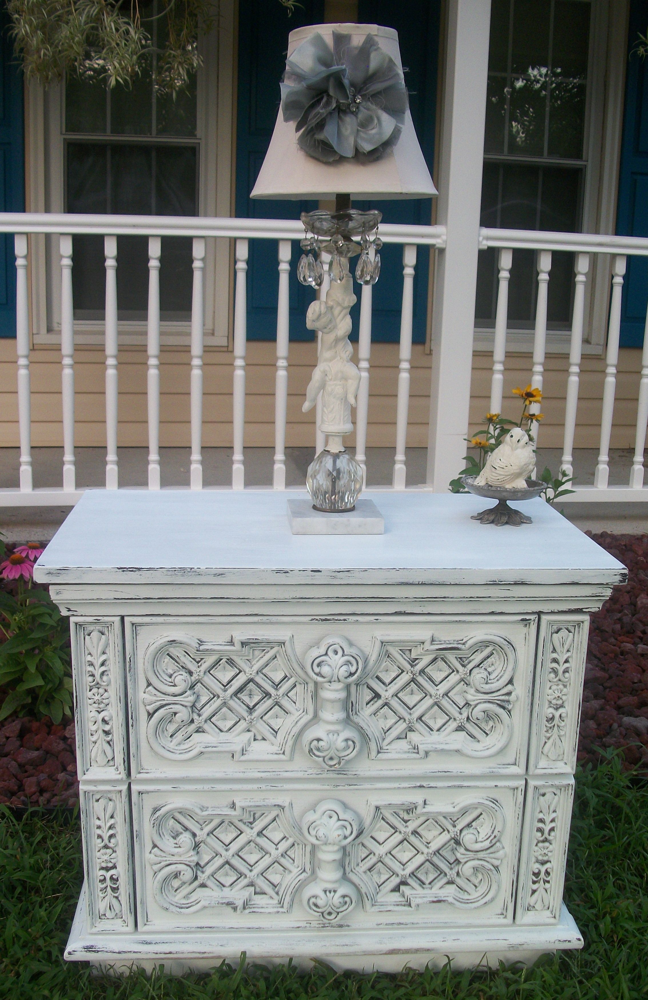 shabby white end side accent table vintage shabfabulous ornate scroll flower painted this for here uttermost tables west elm abacus lamp wood with hairpin legs diy ideas dark grey