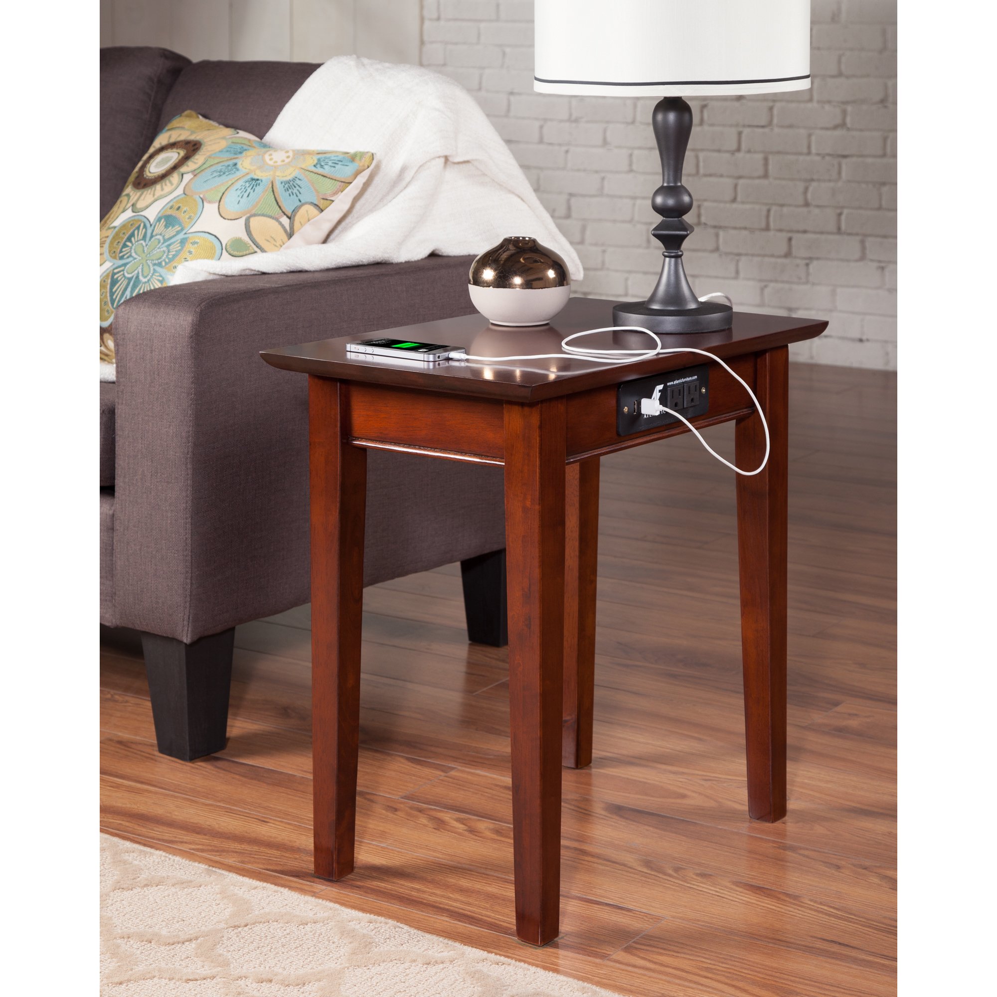 shaker usb power walnut wood side table free shipping chair with charger accent universal patio furniture inch high end tables centrepiece plans coastal furnishings gold and white