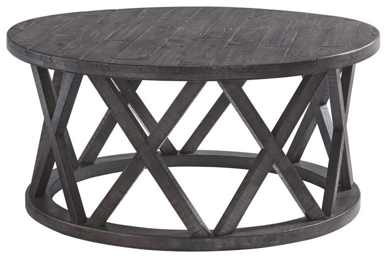sharzane grayish brown round cocktail table zane accent side recycled wood small coffee legs wicker patio modern and contemporary furniture champagne cooler ikea mirror heavy duty