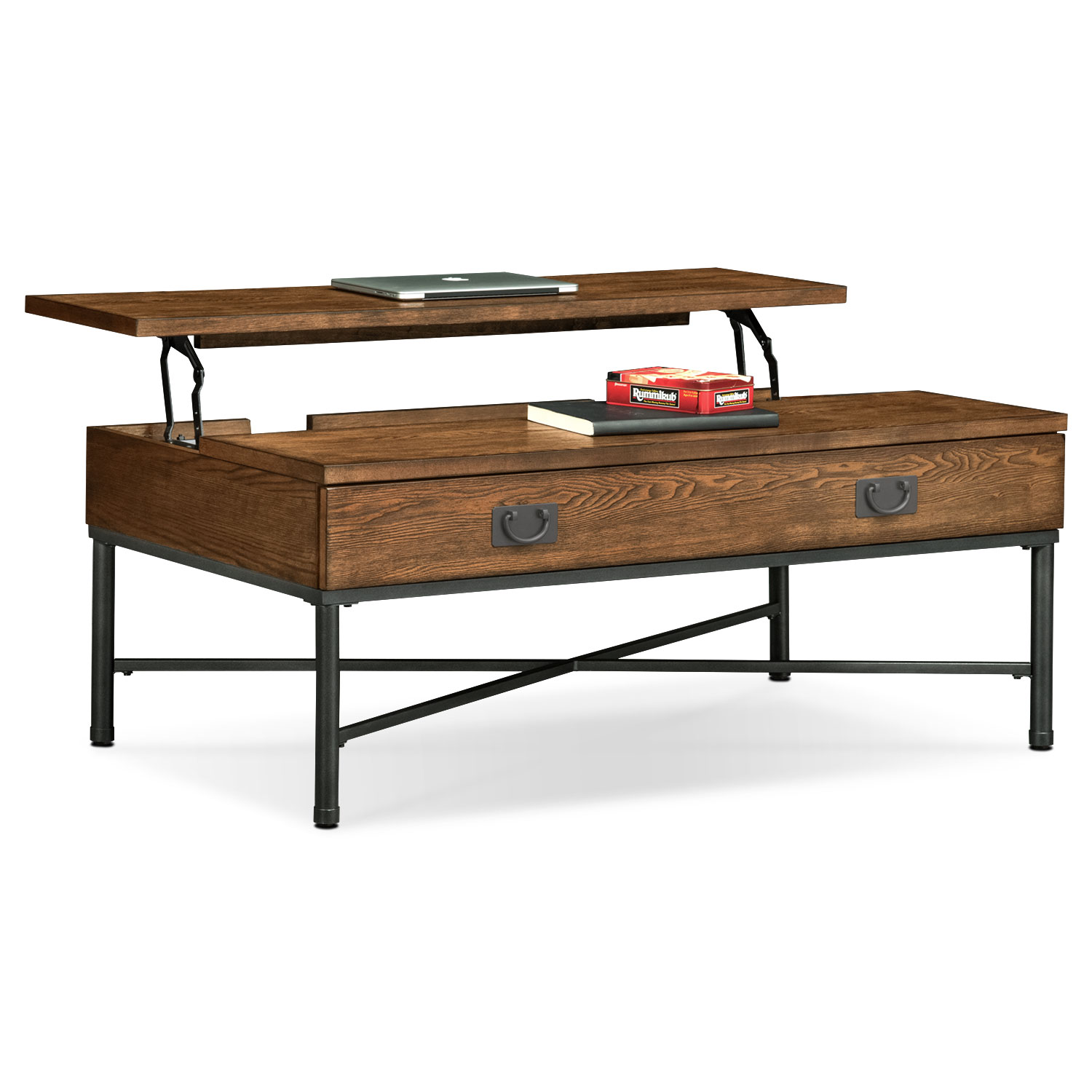 shipyard lift top cocktail table nutmeg value city furniture and coffee end sets click change plans free vintage marble dark cherry accent tables file cabinet dimensions art van