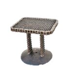 side table raymond guest recycled salvage design img upcycled accent industrial chain end made gear black plastic unique patio furniture marble with chairs console sliding barn 150x150