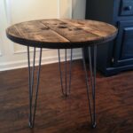 side table top old spool paired with bar hairpin leg accent legs from whole tablecloths for weddings counter high round wood front porch chairs vintage nautical lights distressed 150x150
