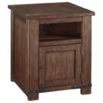 signature design ashley budmore rustic end table with usb products color accent charging ports beck furniture tables dining room cloth narrow cabinet linen company oval acrylic 150x150