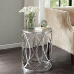 silver metal eyelet accent drum table top glass living room furniture unbranded essentials white stand circular patio tall mirrored chest drawers industrial end with drawer round 150x150
