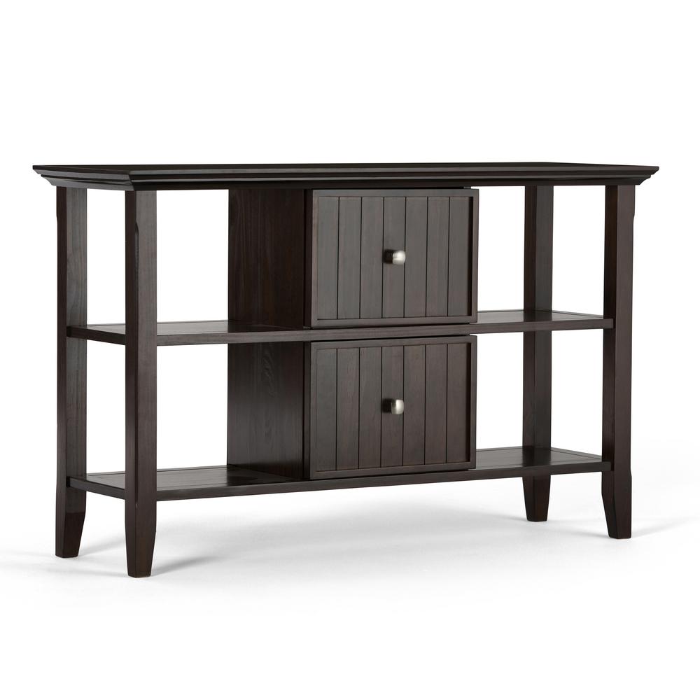 simpli home acadian dark tobacco brown storage console table stain finish with protective lacquer tables black accent comfy chairs for bedroom wood round end trunk coffee walnut