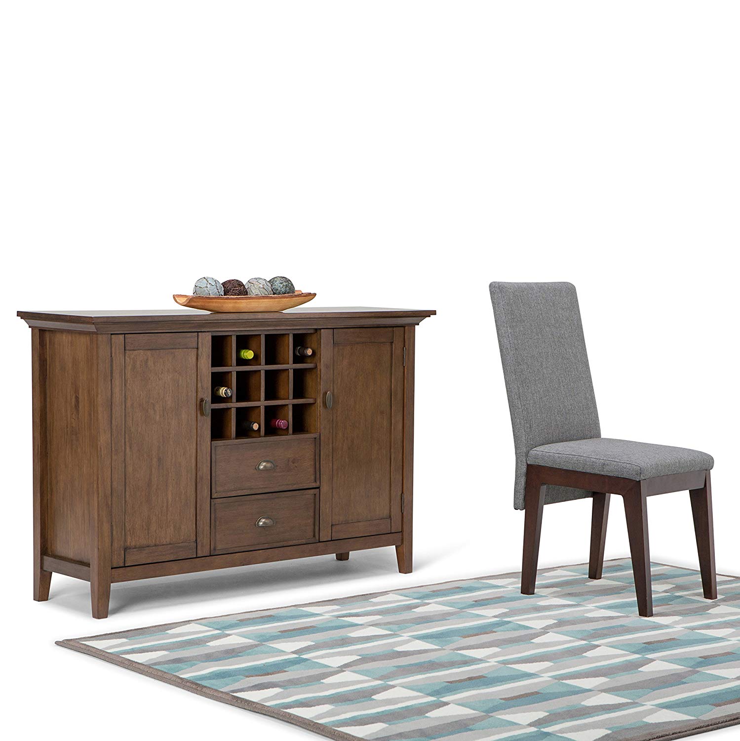 simpli home redmond solid wood sideboard avenue six piece chair and accent table set buffet credenza winerack rustic natural aged brown kitchen dining unfinished furniture the
