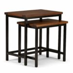 simpli home skyler solid mango wood and metal accent table modern industrial nesting side dark cognac brown kitchen dining olive green oblong tablecloth all glass iron chairs 150x150
