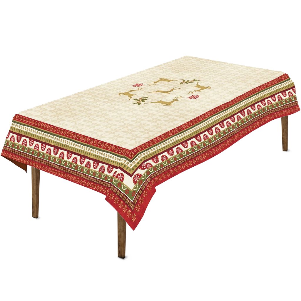 simply christmas tablecloth laural home simplychristmas artistic accents bordered fun patterned design and features dancing reindeer narrow sofa side table sheesham real wood