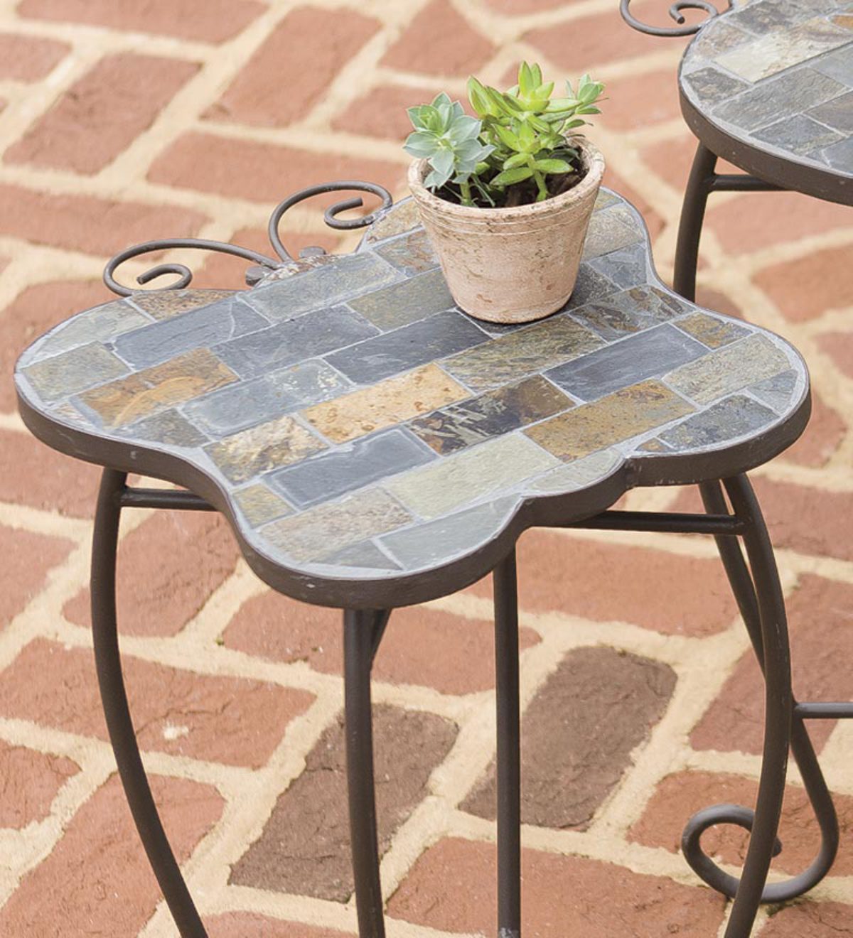 slate butterfly ladybug and turtle outdoor accent tables with iron metal table base high end jcpenney bedroom furniture square card tablecloth off white coffee mosaic outside