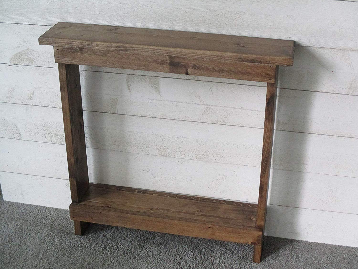 small accent table skinny side narrow end entryway nightstand wood rustic walnut stain christmas holiday piece marble set ornaments two nesting tables large grey clock pottery