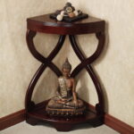 small corner table with shelves designs decor theme cross frames wooden varnishing top shelf base open single buddha statue colorful ball ornament black storage accent home 150x150