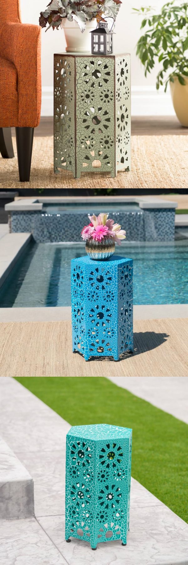 small side tables that radiate modern charm blue table perforated metal moroccan outdoor patio dark accent lucite sofa reproduction designer furniture bass drum pedal seat for