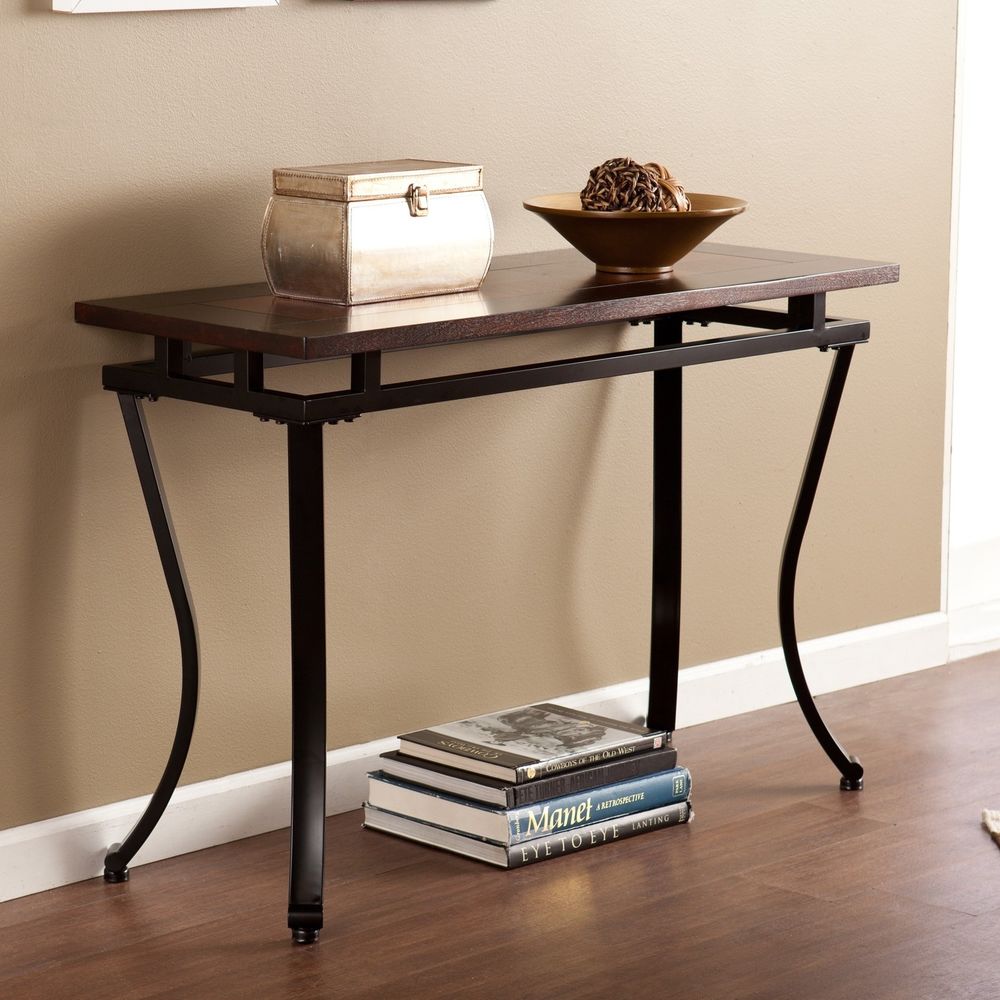 sofa table espresso transitional metal living room hall entry accent new entryway trestle measurements small furniture legs height and chairs carpet threshold trim with cooler