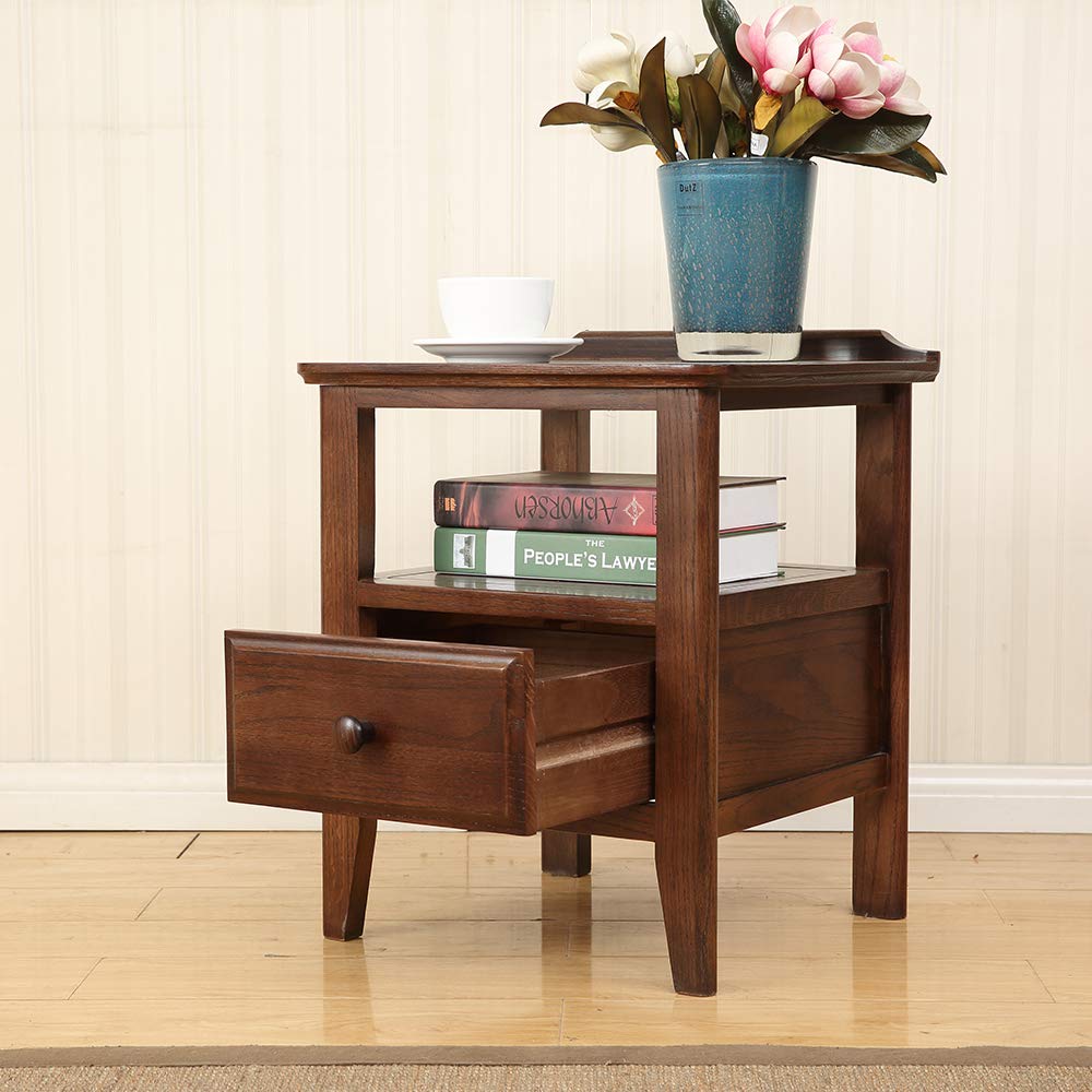 solid wood end table with drawer square corner accent narrow tables tier night stand nightstand storage pull out shelf sofa side for living small chest drawers glass lamp plastic