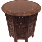 solid wood hand carved folding accent table antique brown round top oak unique new jaipur distressed mirror coffee outdoor umbrella stand weights half moon modern desk lamp steel 150x150