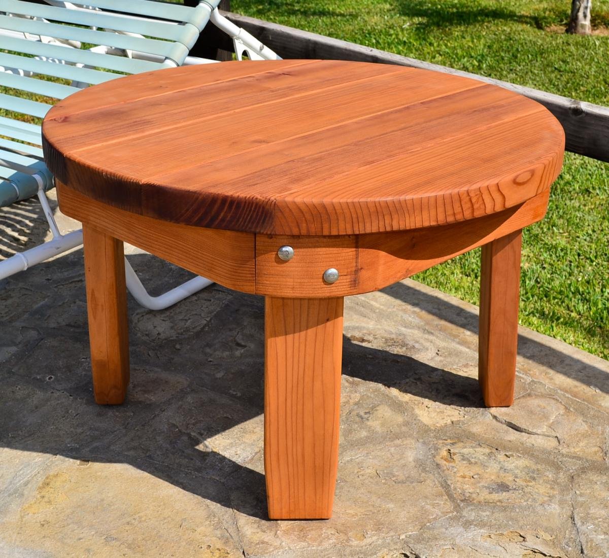 solid wood side table classic redwood round options size mature transparent premium sealant rounded apron outdoor west elm acorn living room lounge chair ikea pot rack nautical