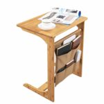 songmics bamboo wood tray removable side snack rustic corner accent table end couch console laptop desk with storage bag for sofa eating writing reading living room high tops bar 150x150