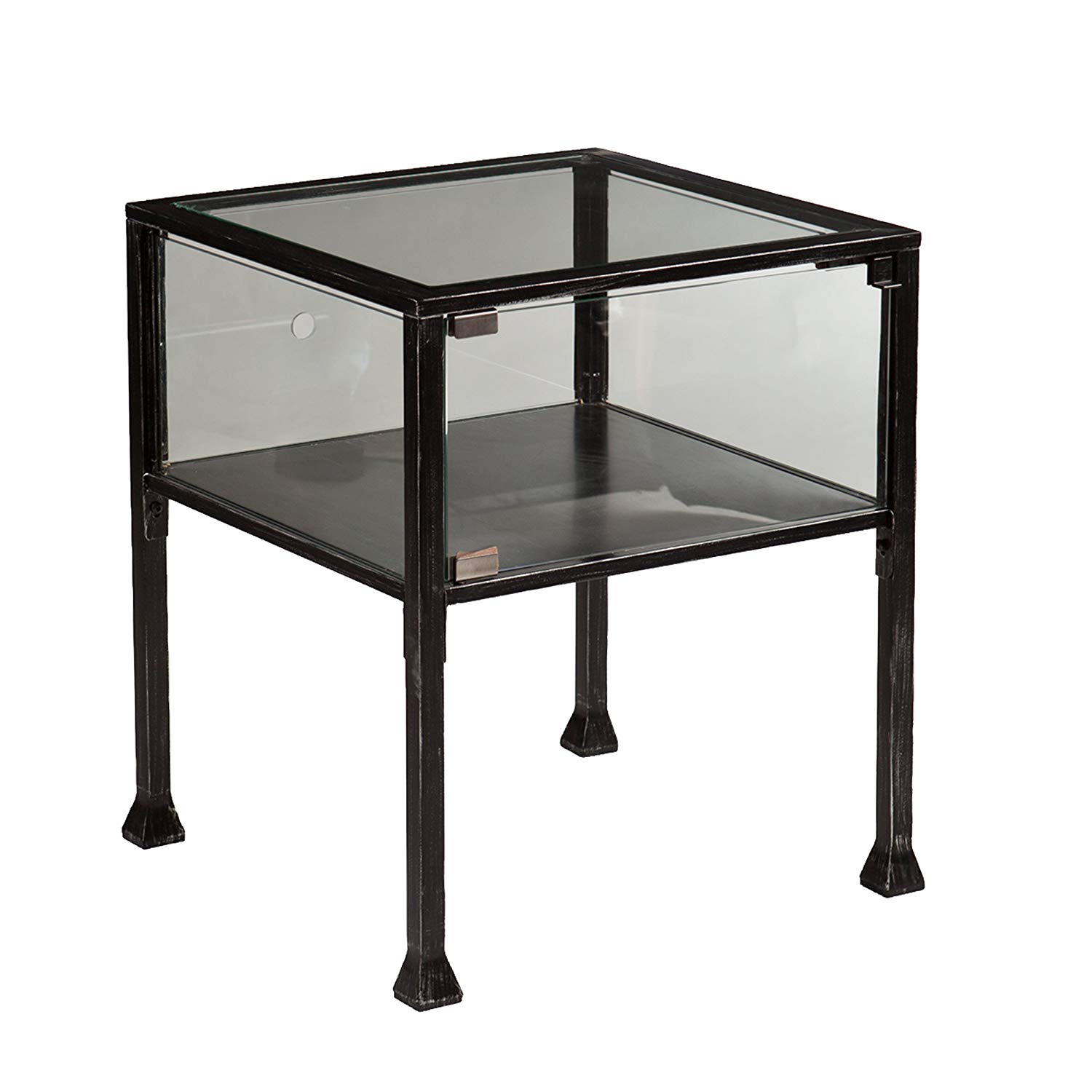 southern enterprises terrarium display side end table black glass accent with silver distressed finish kitchen dining bedside tables wall three piece set short nightstand bookends