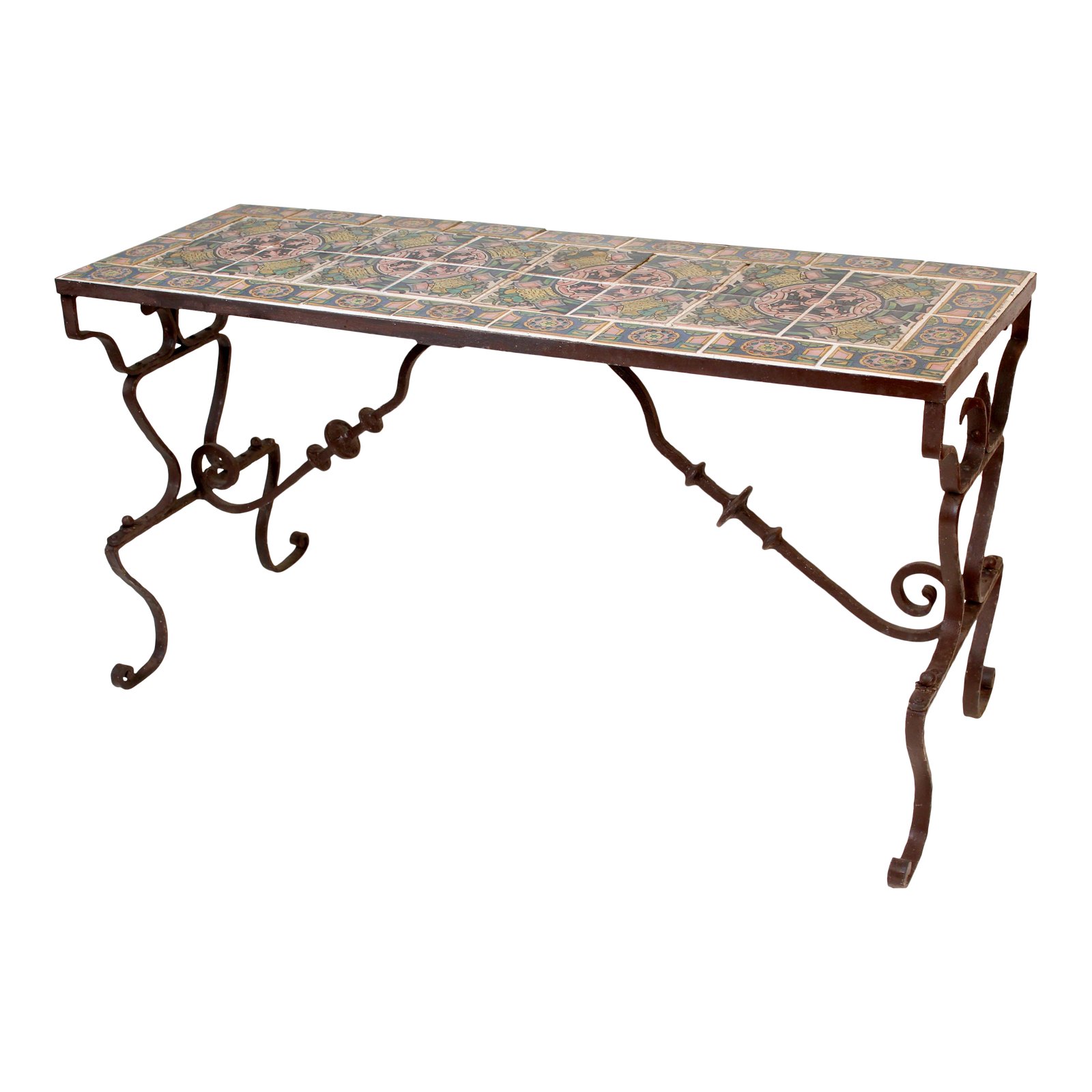spanish tile top wrought iron patio table chairish accent corner furniture bedroom sets small white bedside target outdoor metal coffee designs bar height with leaf bathroom caddy