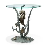 spi glass top end table with seahorse and marine life sculpture home nautical accent white round side black cherry espresso drawer slim dog bath tub dark wood tables drum solid 150x150