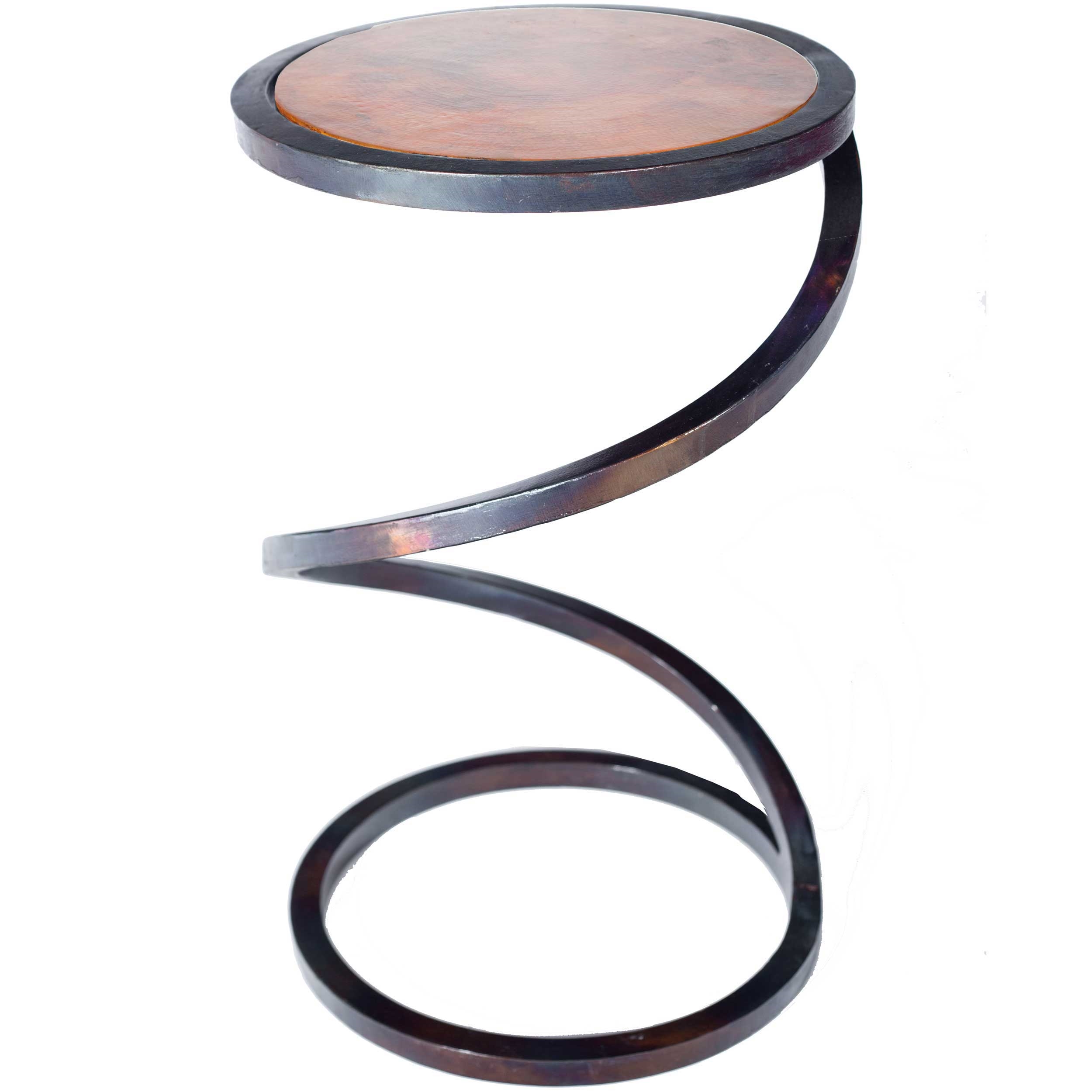 spiral round iron accent table with hammered copper top twi metal wrought base and larger small light media console high bar kitchen black wine rack white garden coffee tall