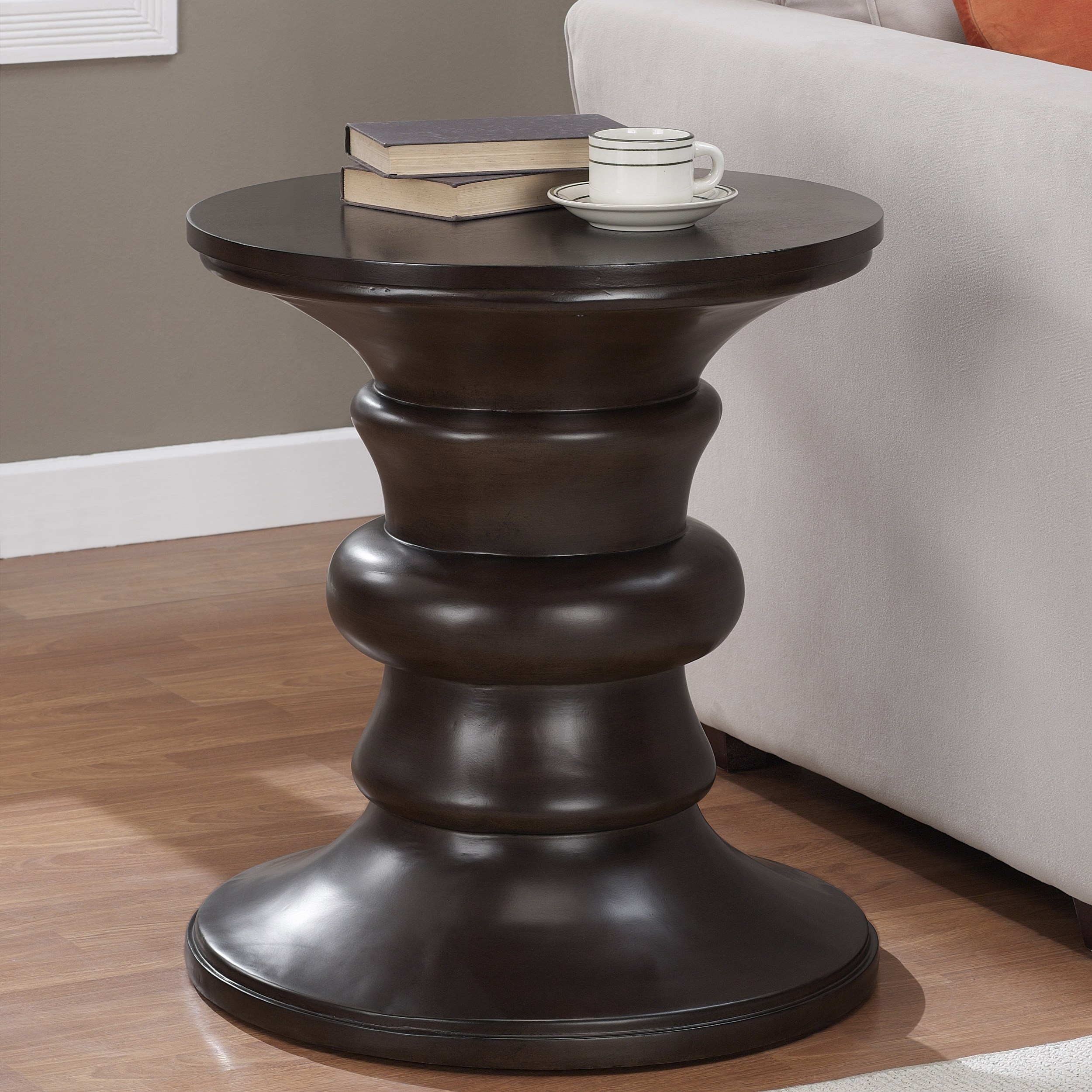 spool espresso finish accent table popscreen threshold wood pedestal living room end tables with drawers round coffee metal legs industrial drawer wall unit furniture drum console
