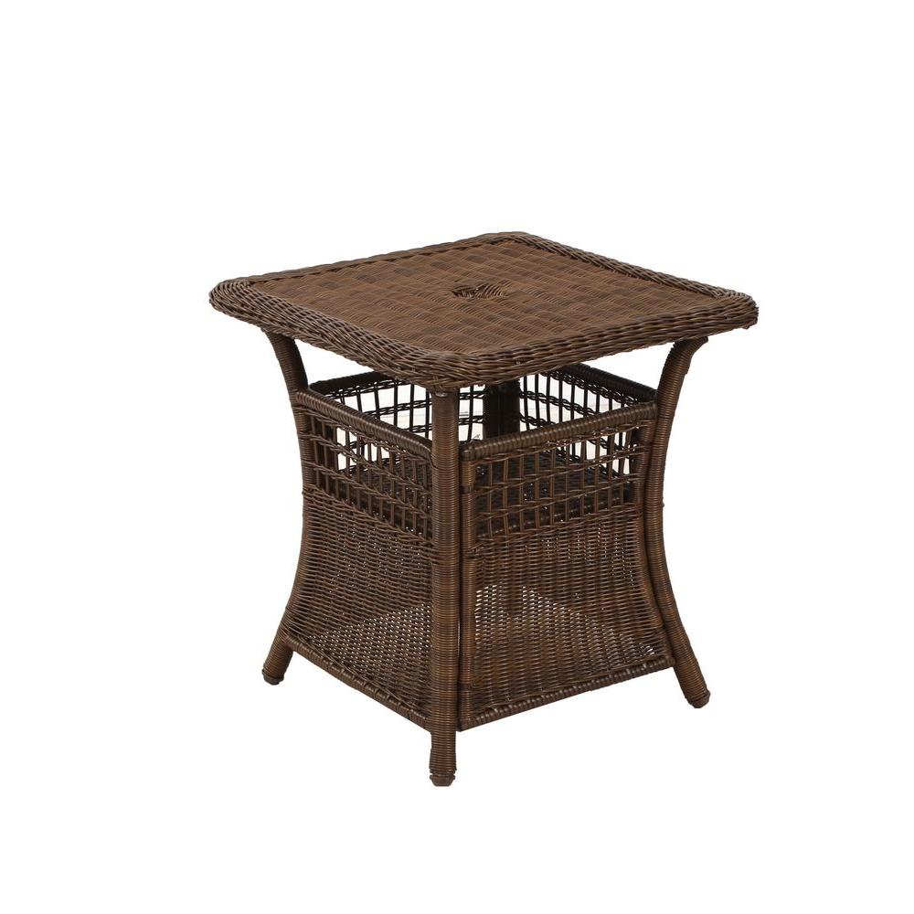 spring haven brown all weather wicker patio umbrella side table outdoor accent vip painted tables wooden lawn chairs dining set stackable end bbq grill mortar and pestle target