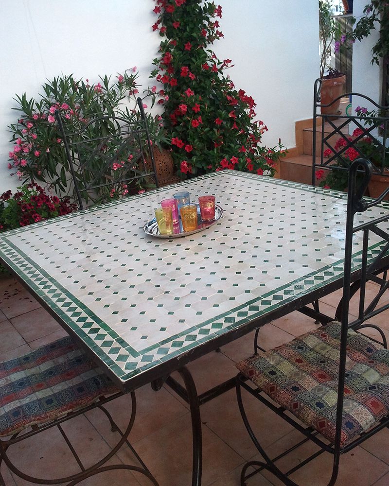 square beige and green table moroccan mosaic this size bella outdoor accent seats people each side allowing you seat relatively small antique cabinet hardware beach chairs
