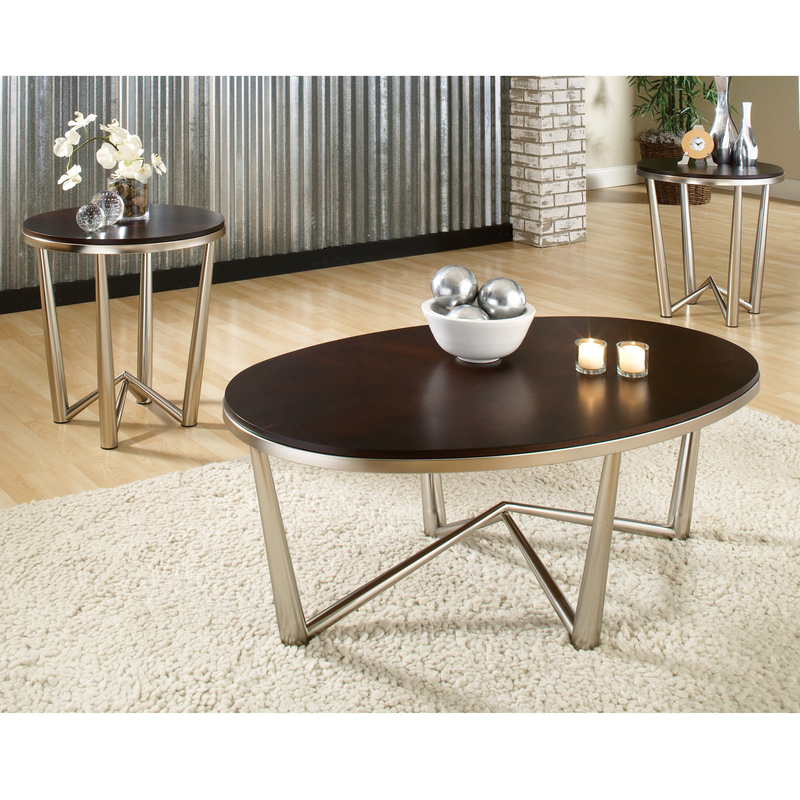 steve silver cosmo oval cherry wood piece coffee table set accent nate berkus side living room sofa tables oak wine rack homesense lamps small fold metal and glass wall mounted