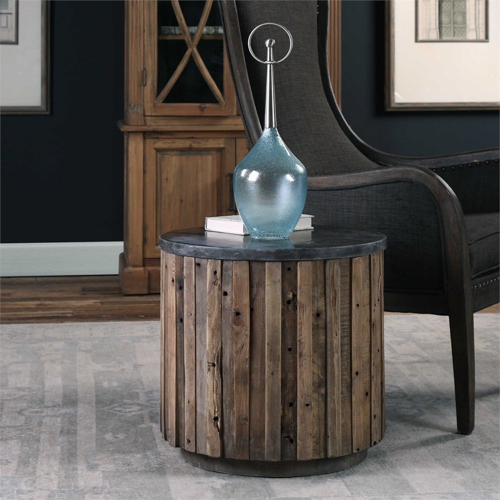 stone top slate wood accent table urban chic belle escape finnegan cartons renovation rustic gray end antique oak small counter set height dining with bench ikea kitchen side