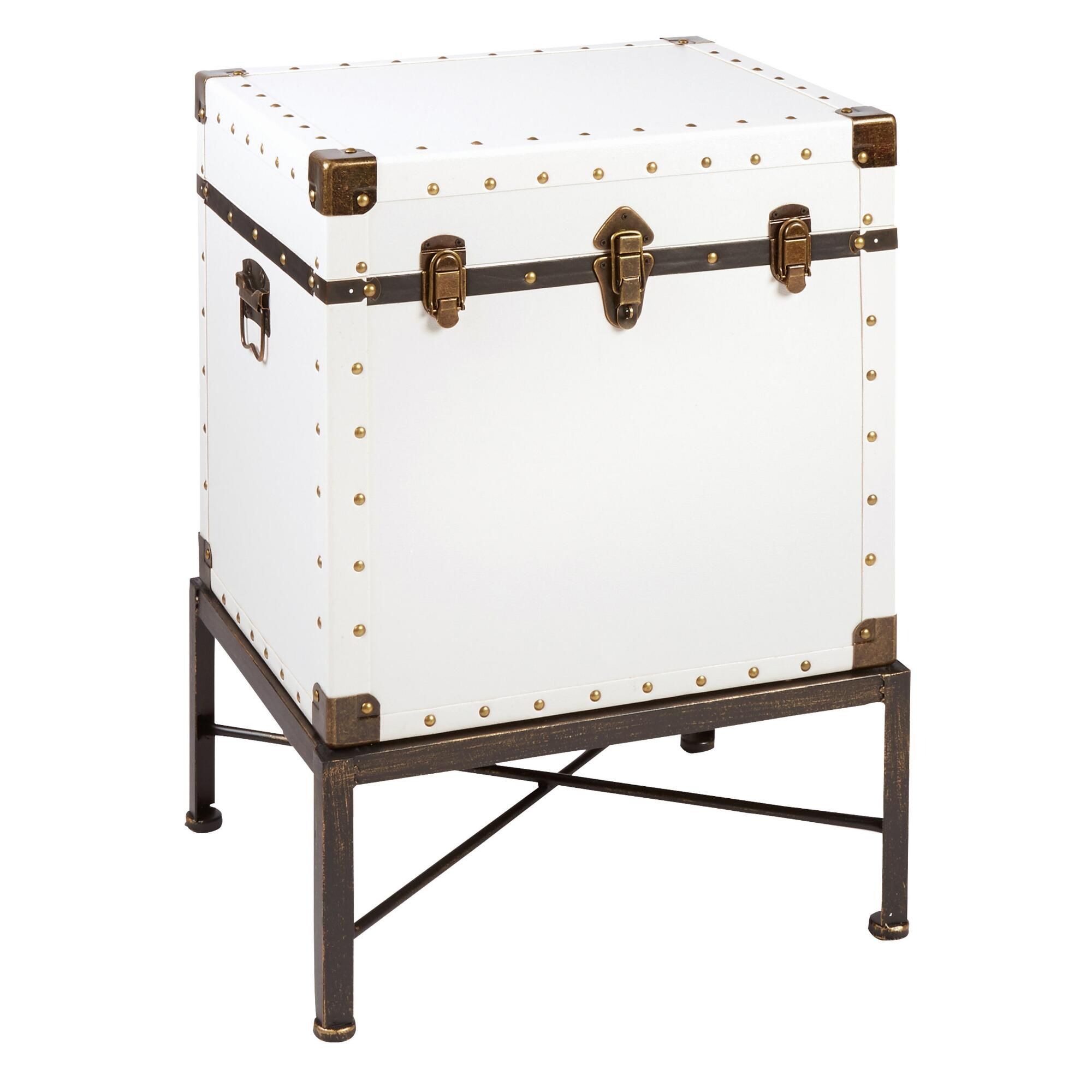 storage always your side with our edgy accent table this nailheads spacious trunk features metal and traditional closures keep items handy ashley furniture end tables elemental