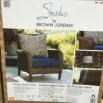 studio brown woven accent chair weekender table features rust free aluminum framing outdoor wicker dining chairs tool box cabinet tiered metal modern wall clock small marble 150x150