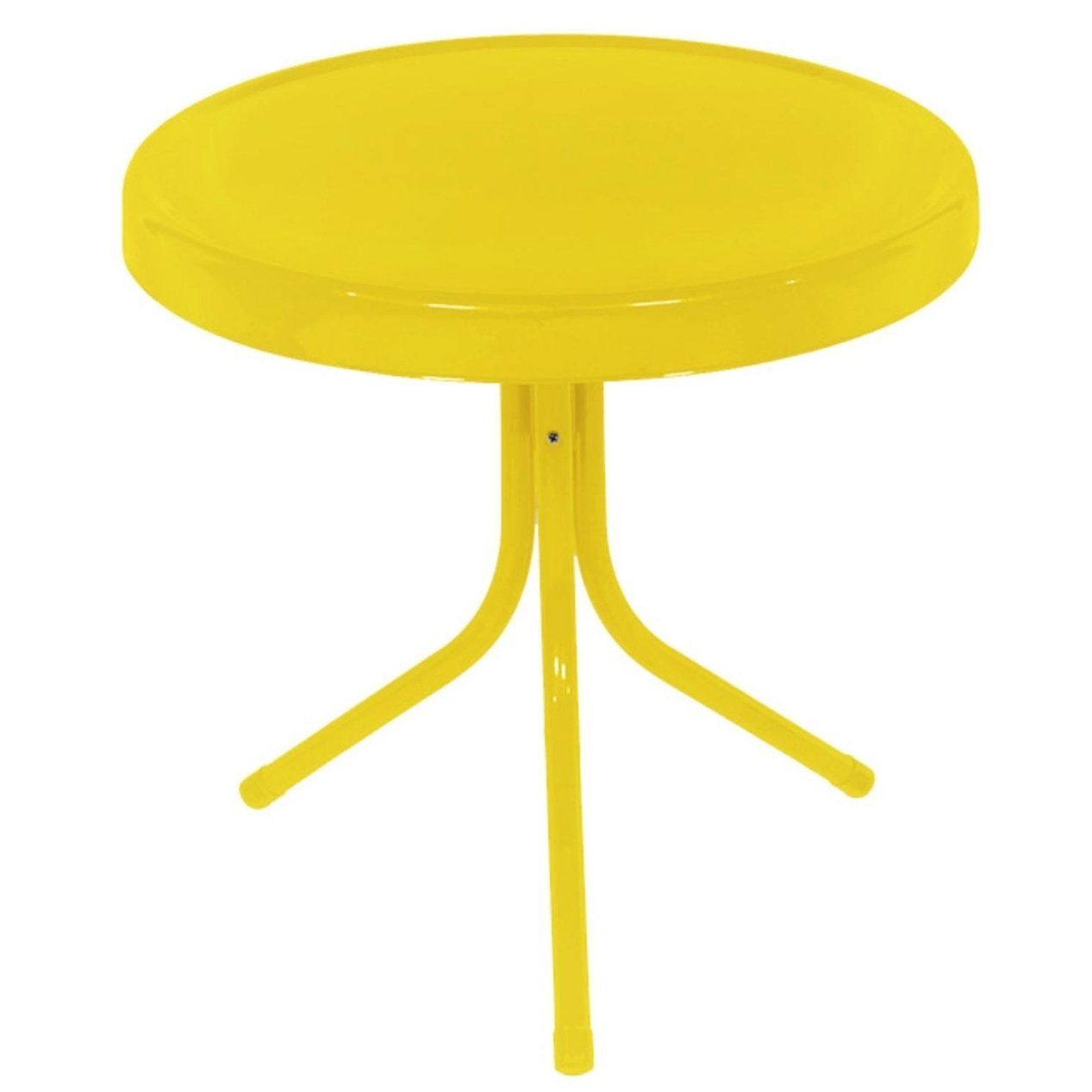 sunshine yellow retro metal tulip outdoor side table free shipping today toddler drum stool candle decorations pier one clearance chairs tree stump concrete bedside long thin