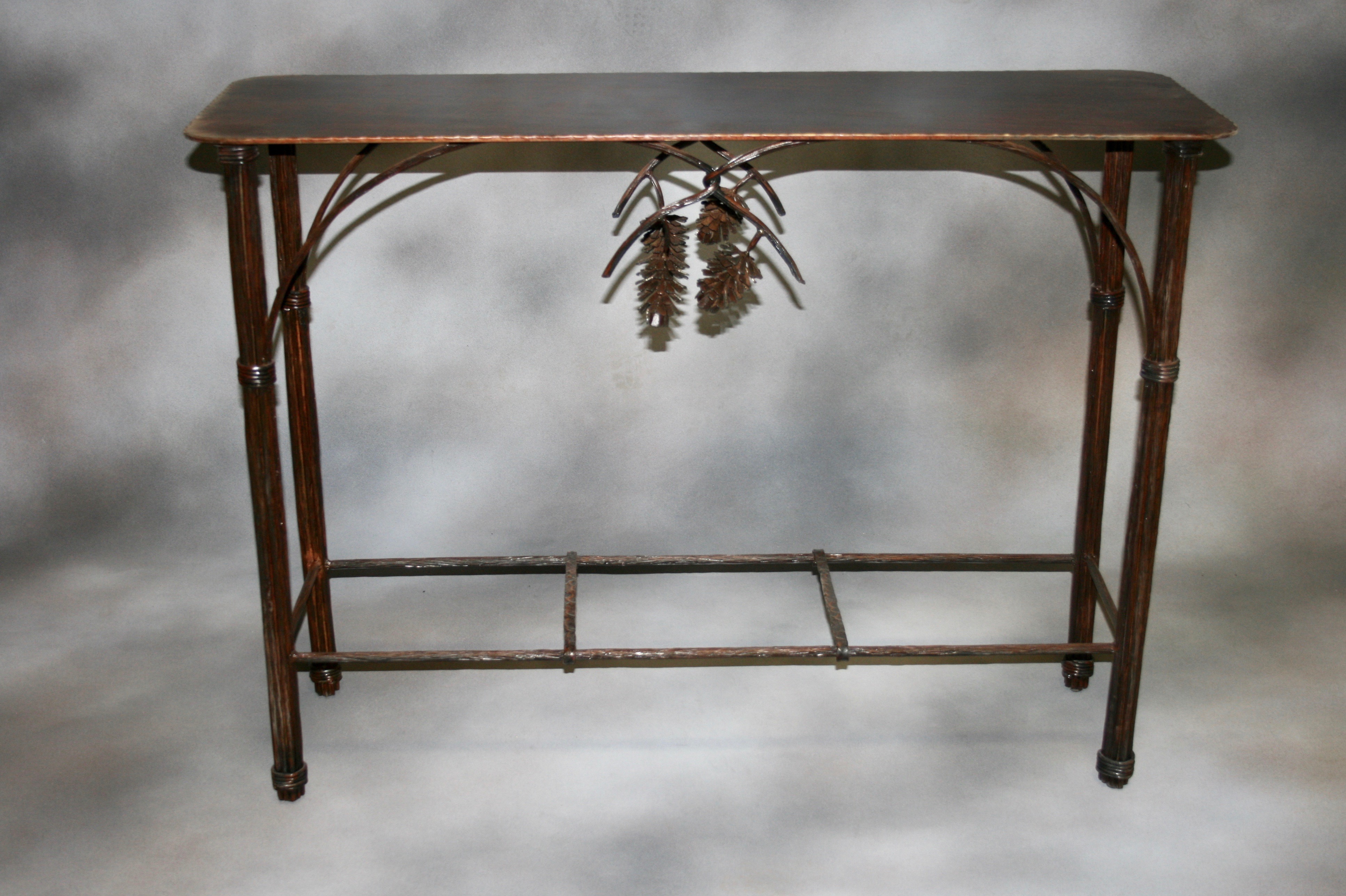 tables frontier iron works pine cone accent table light end refrigerator combo small marble top side glass lamp shades legs wine rack oak dining room build coffee wooden design