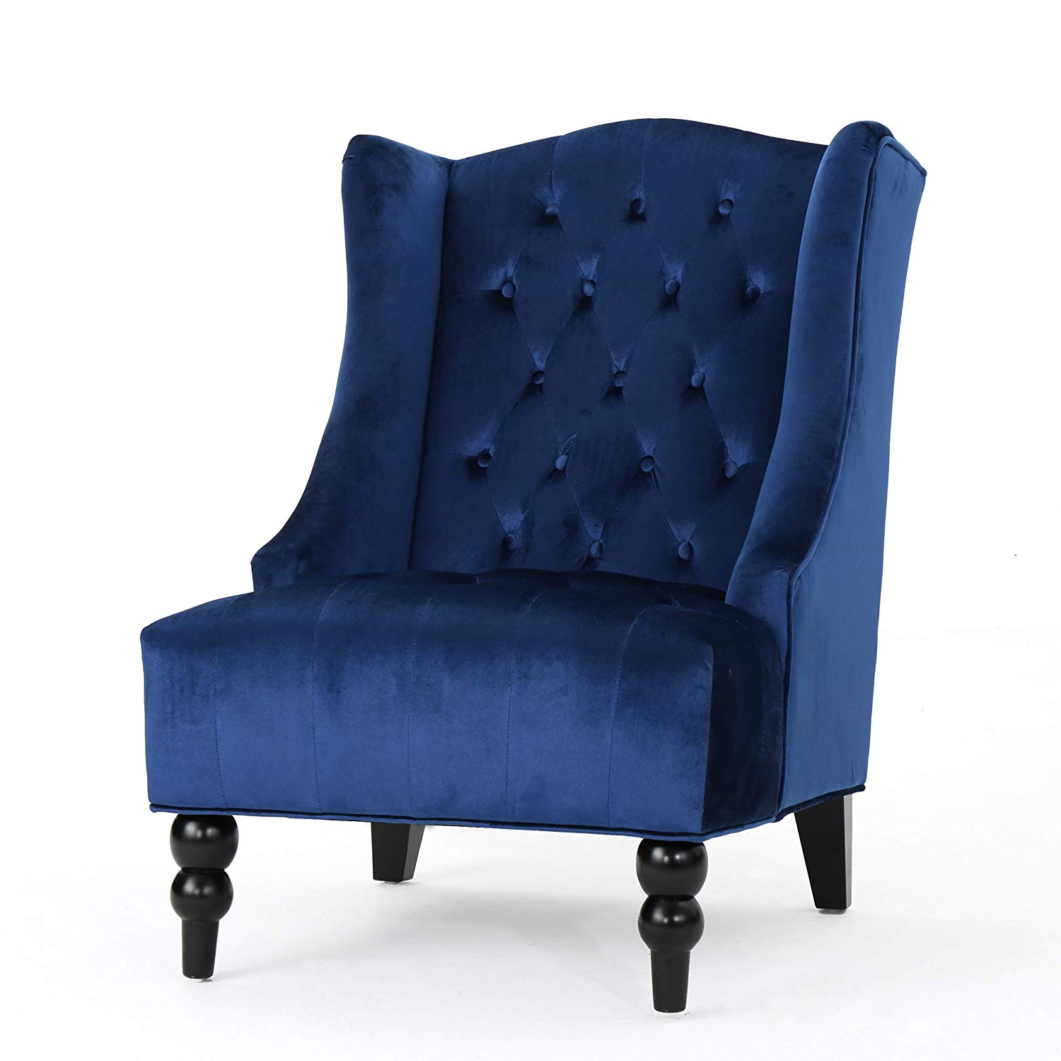 tall wingback tufted velvet accent chair vintage club round pedestal table seat for living room navy blue kitchen dining wicker furniture set clearance console with wine rack