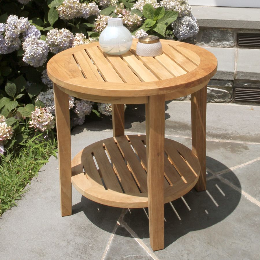teak outdoor tables seneca round side table country casual floor accent lamp hallway furniture waterproof cloth runners small white for nursery drawing room nautical style pendant
