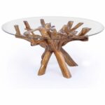 teak wood root dining table including round inch glass top accent chic stump outdoor chairs for balcony circle coffee with storage hand painted chest drawers kmart rug pier room 150x150