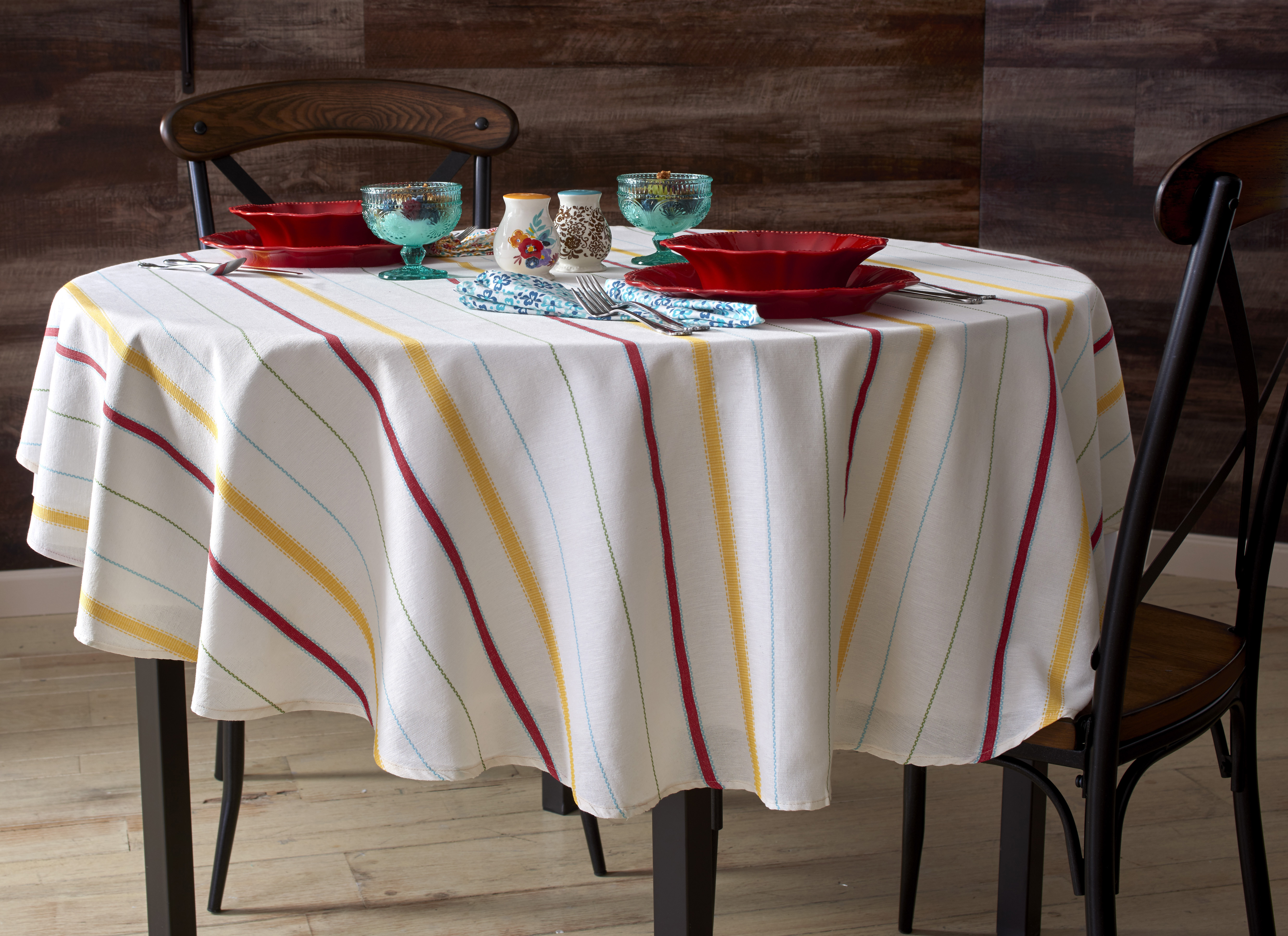 the pioneer vintage stripe tablecloth round accent small outdoor teak side table pier one imports and chairs dining set cover runner rugs home interior ideas holiday bedroom
